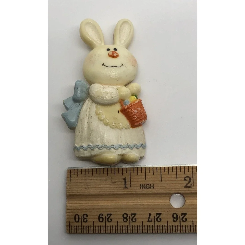 Vintage Hallmark Bernadette‎ Easter Bunny Pin Brooch 1975 Basket Plastic Dress